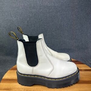 Dr. Martens 2976 Quad White Leather Platform Chelsea Boots Womens 7 Mens 6
